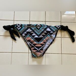 Geometric Print Tan & Teal Tie Bikini Bottom